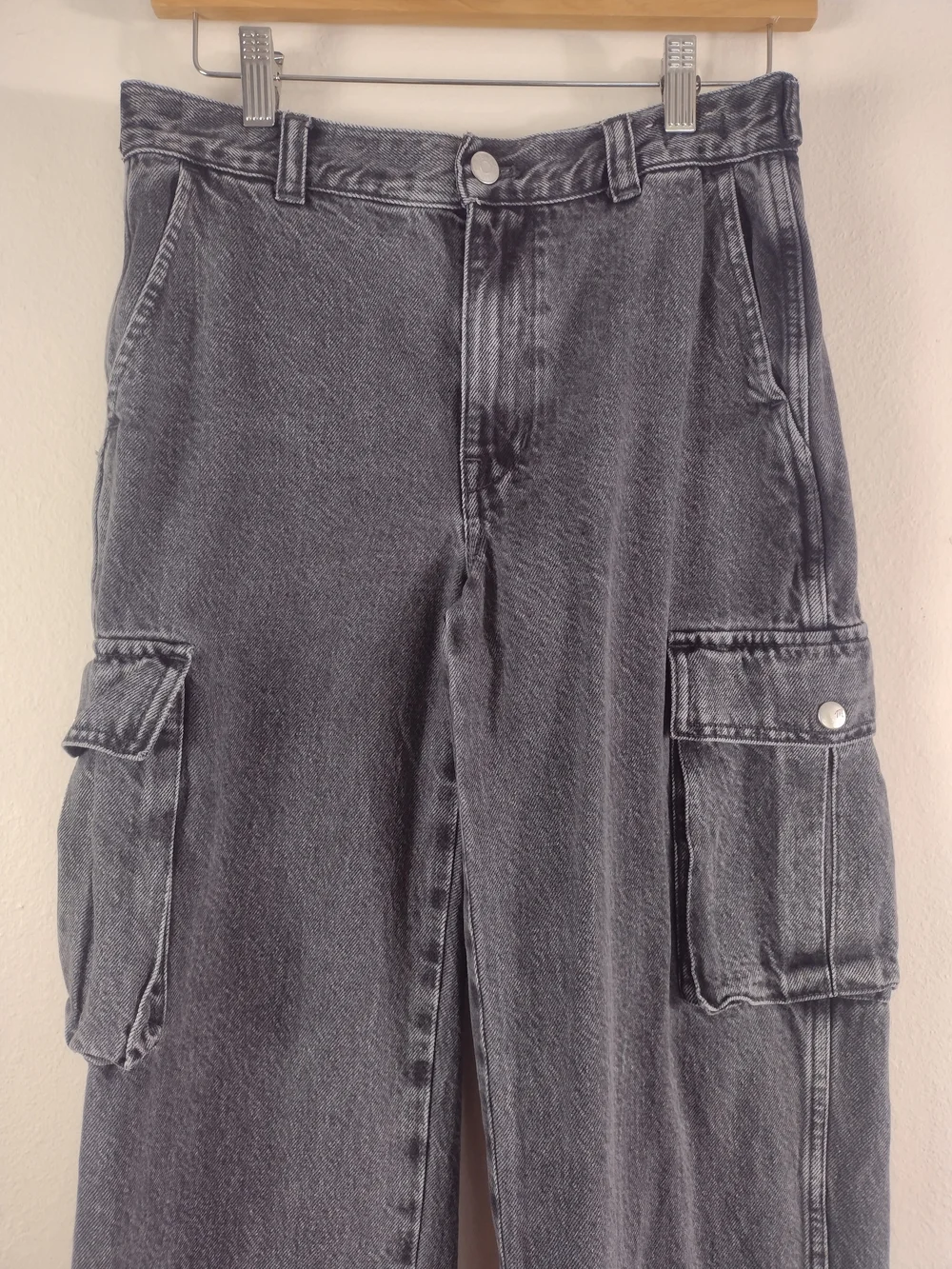Madewell Washed Black Low Slung Cargo Washed Straight Leg Jeans Size 24